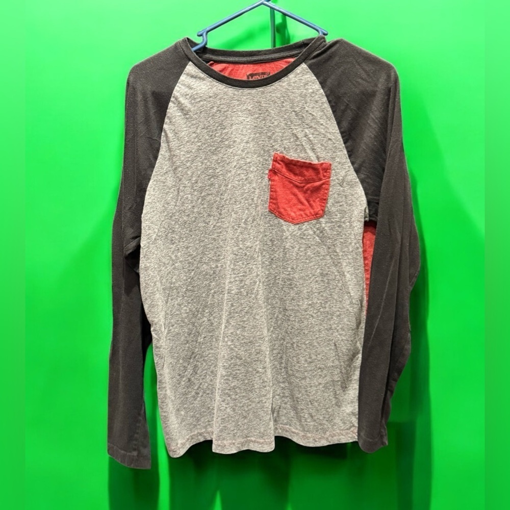 Levi’s Gray Black Long Sleeve Shirt with Red Pocket MEDIUM